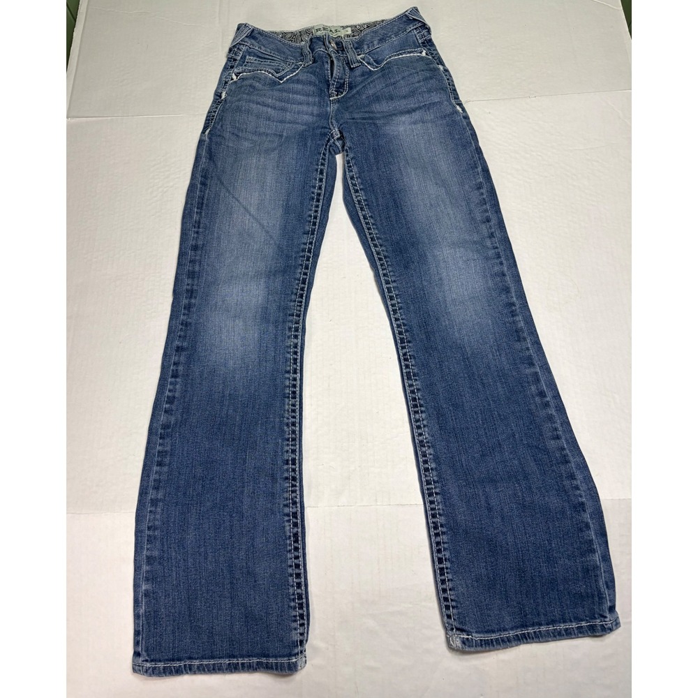 Ariat REAL Denim Girls Size 14 Medium Wash Bootcut Western Jeans Embroidery